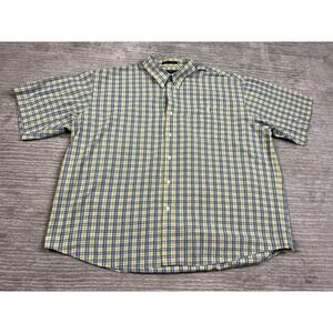 Chesterfield Button Down Mens XXL Yellow Blue Plaid Short Sleeve Shirt Pocket
